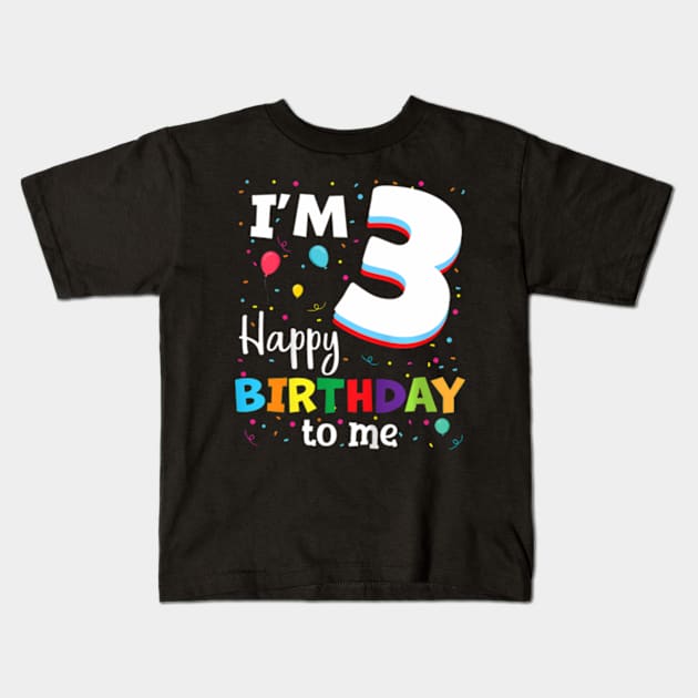 Kids Three 3yr 3th Birthday Happy Birthday Boys Girls 3 Years Old Kids T-Shirt by Cristian Torres